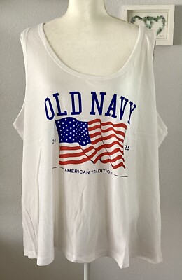 2023 OLD NAVY Graphic American Flag Tank Top, White, SZ XXXL/3X