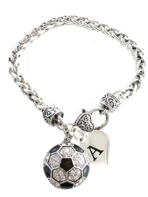 Custom Crystal Soccer Ball Silver Bracelet Jewelry Choose Your Initial All 26