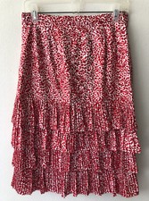 Vintage 80s Raul Blanco 100 Silk Tiered Ruffle Skirt Red White Old Money 8/Med