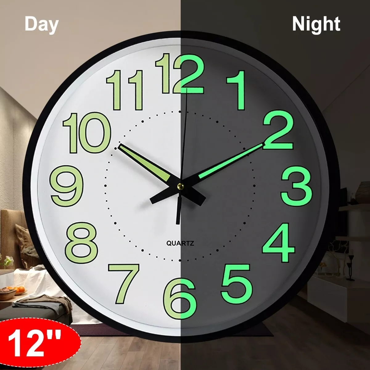 12 inch Night Light Function Wall Clock with Silent Non Ticking
