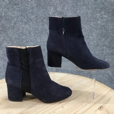 Nine West Boots Womens 8.5 M Qualner Chelsea Blue Faux Suede Block Heels Casual