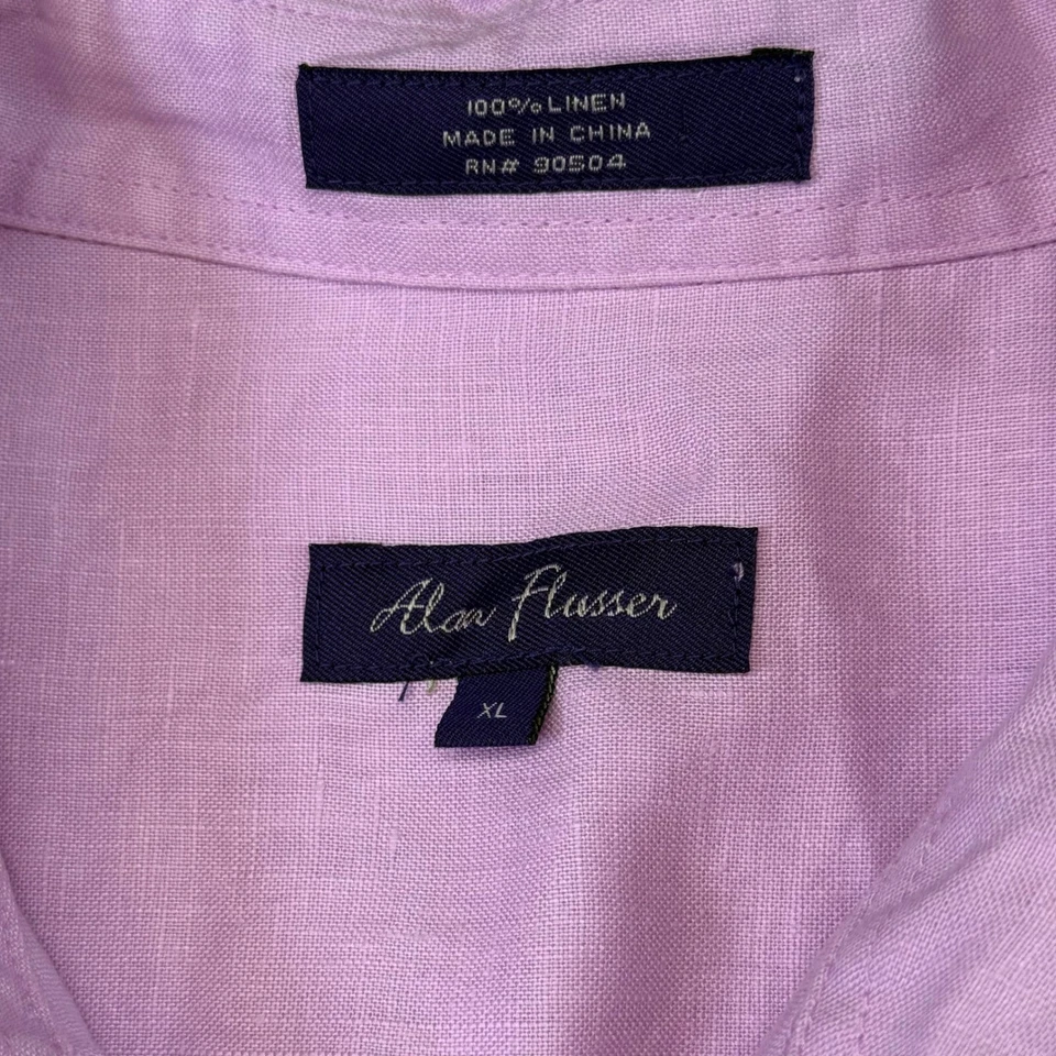 Alan Flusser Linen Button Up Short Sleeve Casual Shirt Mens XL Resort Vacation - Image 4 of 4