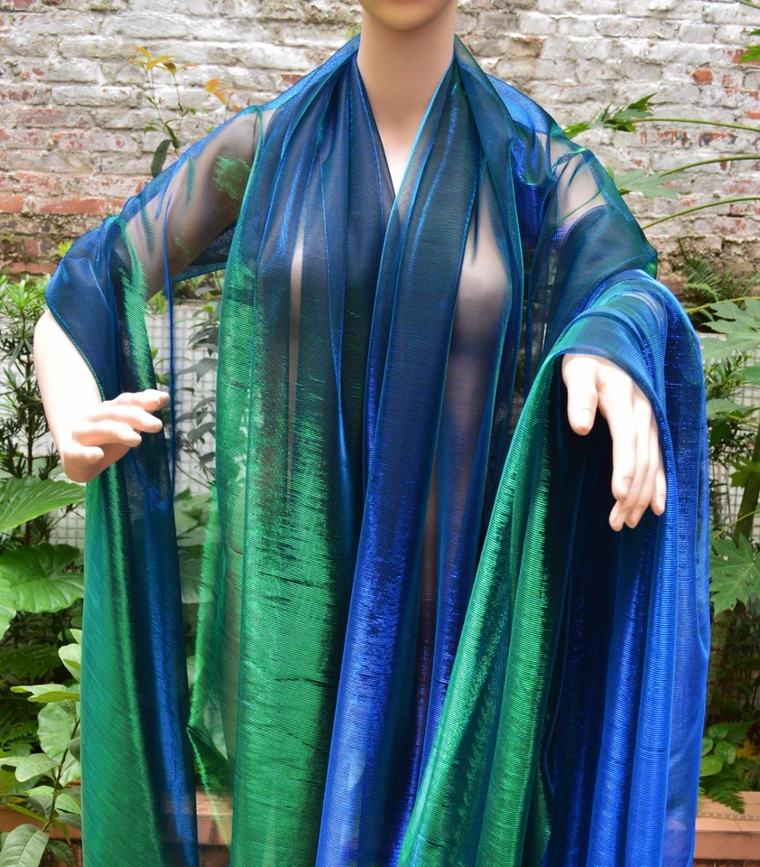 M12 Green Blue Metallic Iridescent 2 Tones Stretch Mesh Net Fabric Material - Image 3 of 4