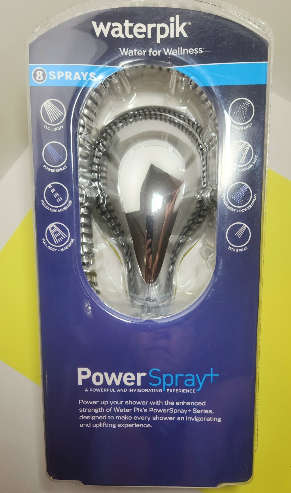 New Waterpik PowerSpray+/8-Mode/Hand Held Shower Head/5' Flex Hose-NSP-853E 