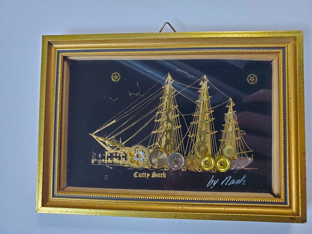 Unique Framed Gold CUTTY SARK Shadow Box Picture Watch Gears John Nash Steampunk