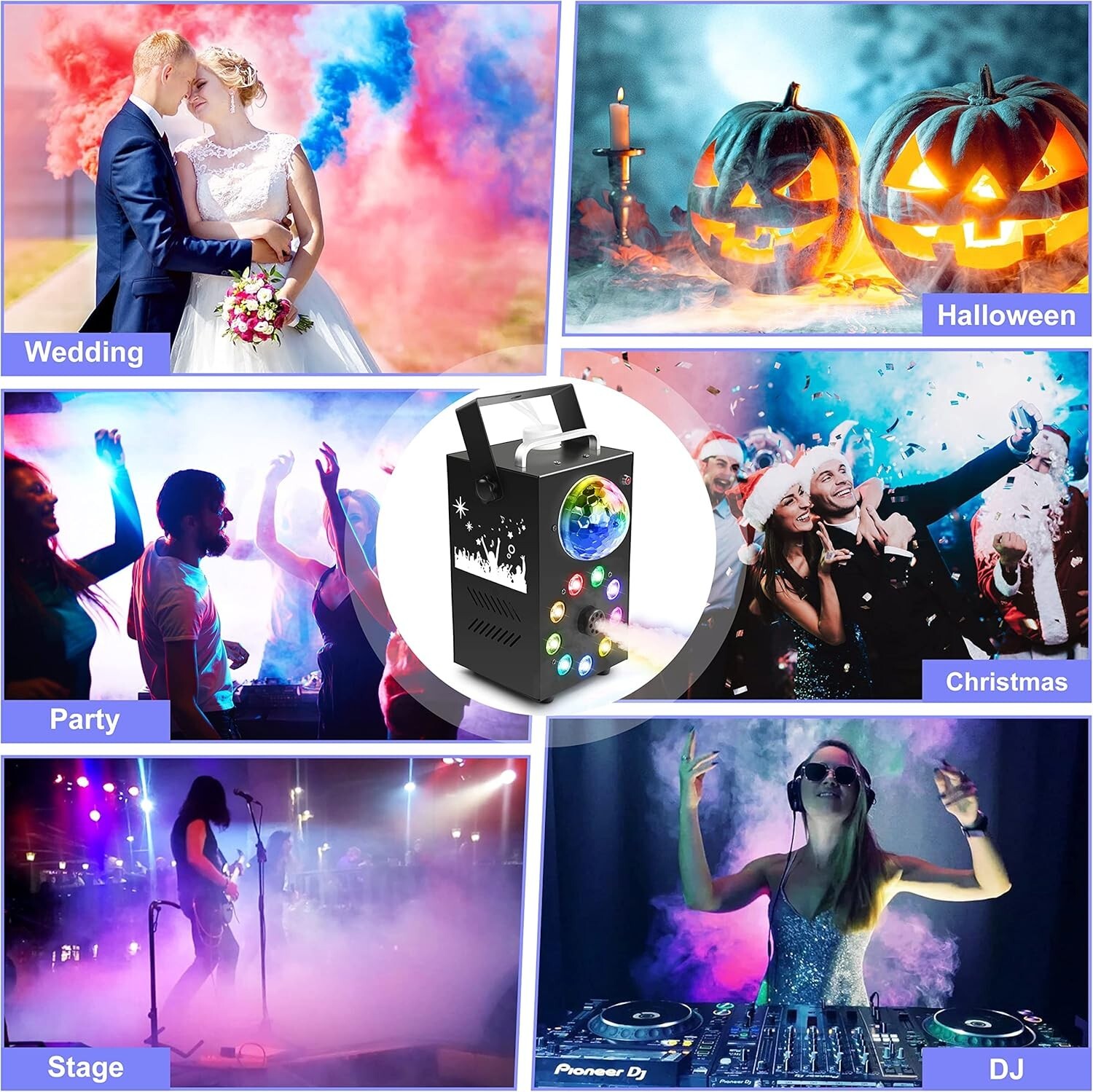 Fog Machine, 700W Smoke Machine with 3500 CFM Fog, 9 LED Colorful Lights and Dis