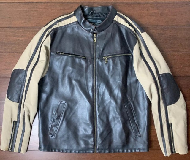 Machine Clothing Company Men's Large Brown and Tan Faux Leather Racing