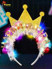 Light up Happy Birthday Crown Headband Glow Ball Hair Bands Led Birthday Party H