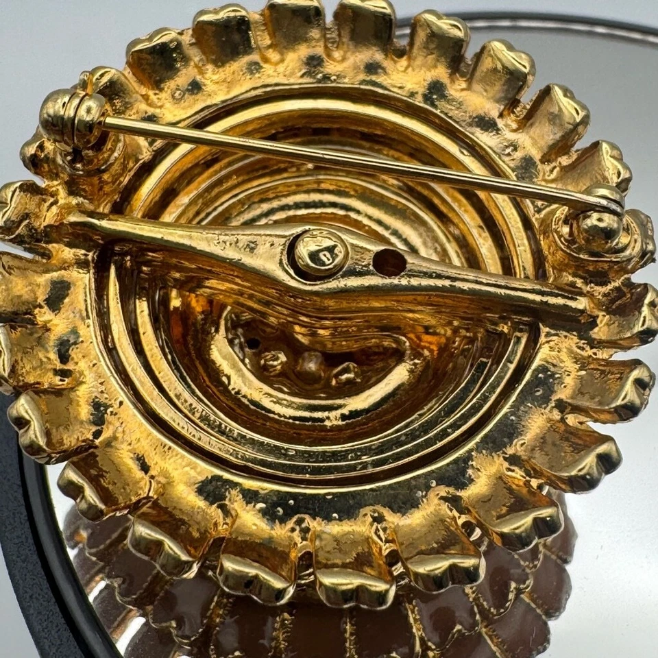 Broche Flor Vintage Esmalte con Estrás Flor Marrón Dorado Foto 4 de 4