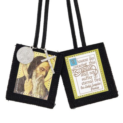 2'' H, 24-1/2'' L - Saint Benedict - Brown Scapular with medals -  NEW