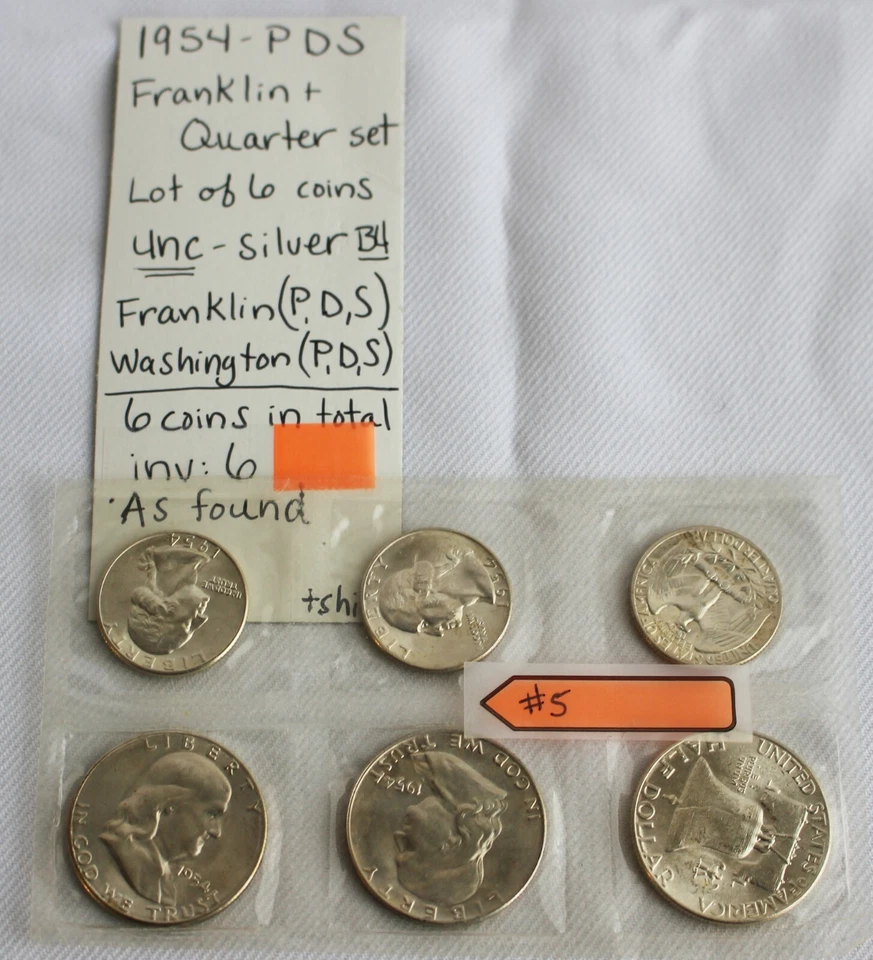 1954 P D S Coin Set 3rd Party Put Together 25c & 50c Coins 6 Silver Uncirculated - Image 3 of 3