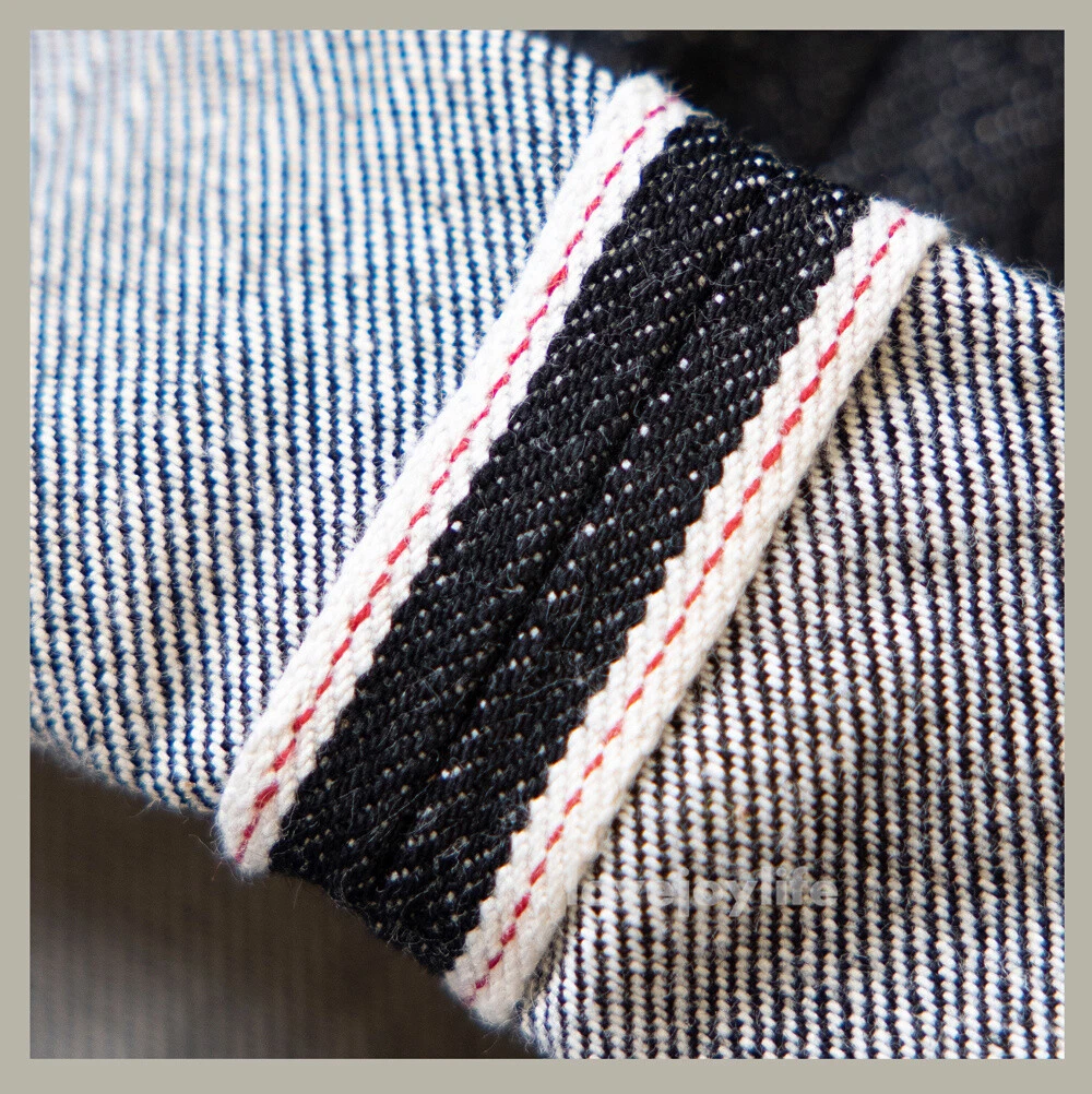 Red Tornado Men's Slim Fit Jeans Black Vintage Summer OW Raw Selvage Denim Pants - Picture 13 of 21