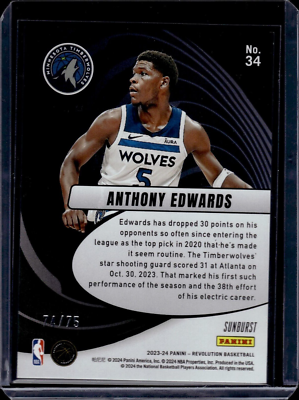 2023-24 Panini Revolution Vortex Sunburst Anthony Edwards #74/75