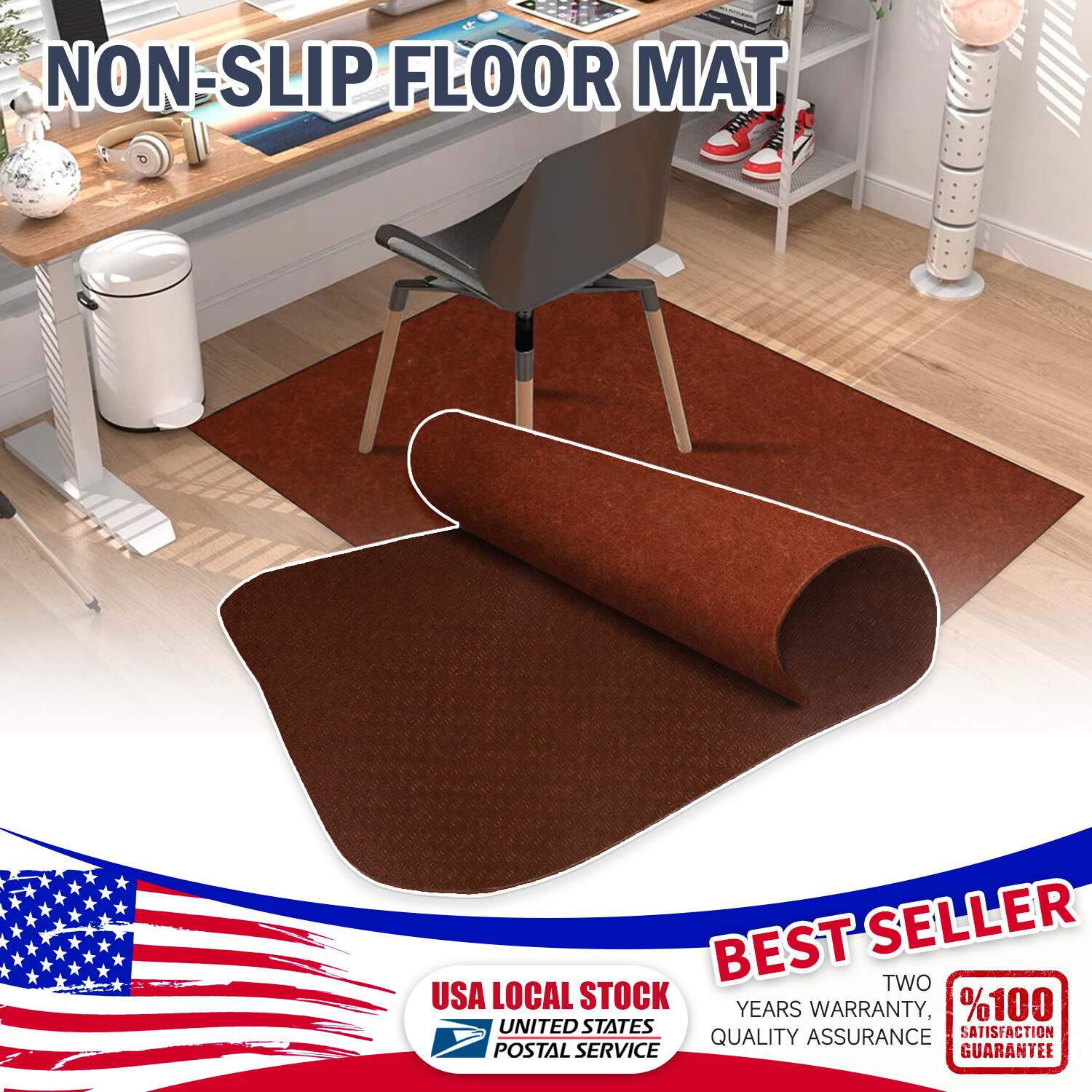 2.5MM Thick Chocolate Desk Office Chair Floor Mat Protector for Hard Wood Floors