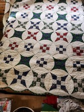 Large 81 X 80 "Nine Patch" Hand Stitched Quilt, Some Bleeding Colors.