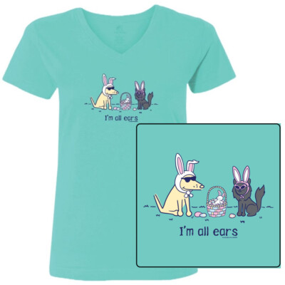 Teddy the Dog T Shirt I'm All Ears Ladies V Neck Tee Easter Bunny Ltd Edition