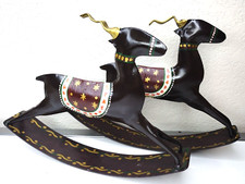 PAIR Rustic Metal Rocking Antelope Nordic Christmas Decor Hand Painted Folk Art