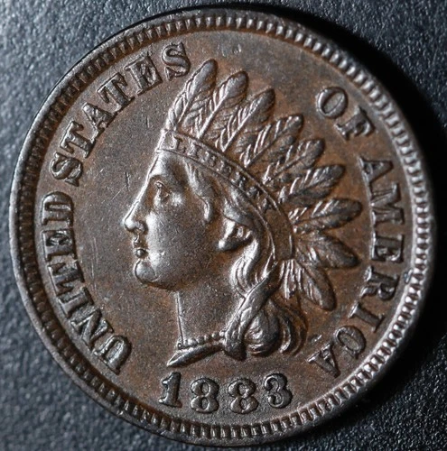 1883 INDIAN HEAD CENT - AU UNC - With LIBERTY & Near 4 DIAMONDS - AU UNC