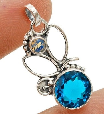2 kt natürlicher makelloser Blautopas 925 massiv Sterlingsilber Anhänger Schmuck @B21-2