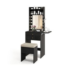 COSTWAY Small Makeup Vanity Desk Dressing Table Set With Mirror & Lights