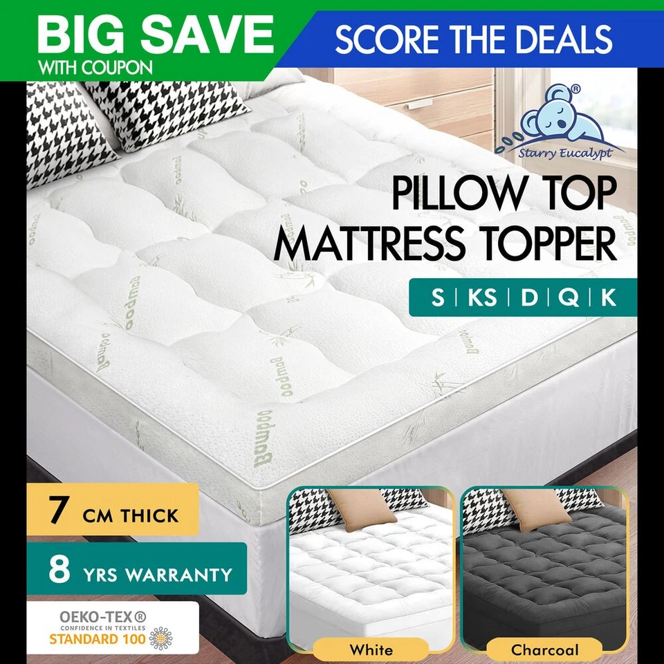 STARRY EUCALYPT Mattress Topper Pillowtop Luxury Bedding Mat Cover All Sizes 7cm
