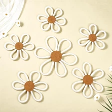 Barydat 6 Pcs Boho Nursery Decor Daisy Flower Woven Macrame Wall Hanging 3 S...