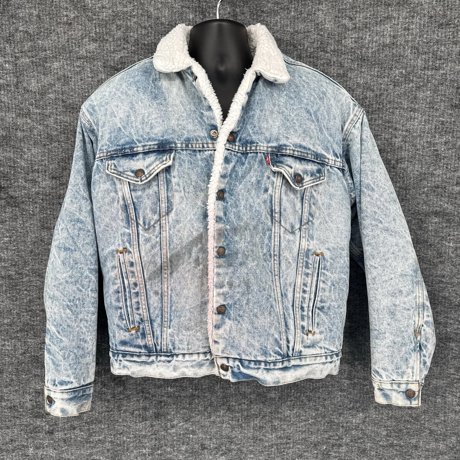 Vintage Levis Denim Bomber Jacket Mens Large Blue Sherpa Lined Acid Wash USA