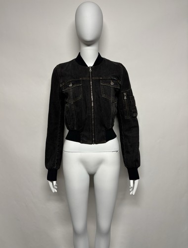 Vtg Dolce & Gabbana Early 00s Black Denim Bomber Jacket IT 36