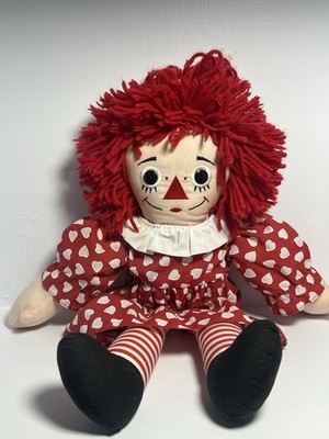 Talking Raggedy Ann Doll Plush Red Yarn Hair Heart Dress Works