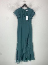 Coast Green Plain Maxi Dress Flutter Sleeve Ruffle UK 8 NEW