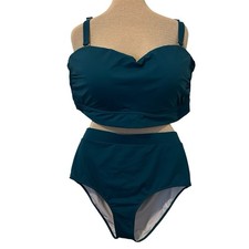 Tempt Me Plus Size Swimsuit Women 2 Piece Blue Green 24W Coastal Beach Cruise
