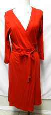 Ann Taylor Knit Wrap faux Dress red knee length Rayon Spandex 3/4 slv Size Sz 8