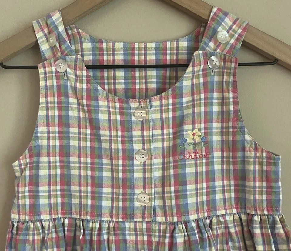 Vintage Jumper OshKosh Girls Plaid Dress Pink Osh Kosh Size 6X Cotton 80s 90s - Image 3 of 4