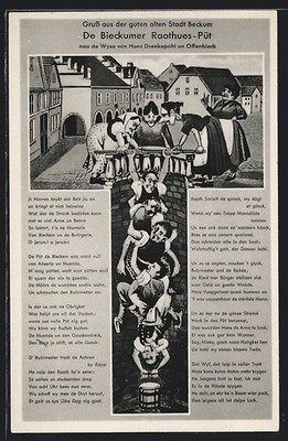 AK Beckum i. Westfalen, Beckumer Pütt, Gedicht mit Brunnenillustration 