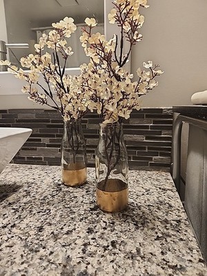 Pair Of Small Vases. Gold Painted Bottoms. 5.5 Inches Tall.