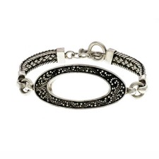Lois Hill  925 Silver Woven Toggle Granulated Scroll Bracelet Size 6.5"