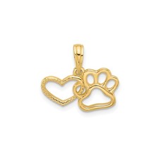 14k Yellow Gold Open Heart Paw Pendant Charm for Women Pet Lover Necklace