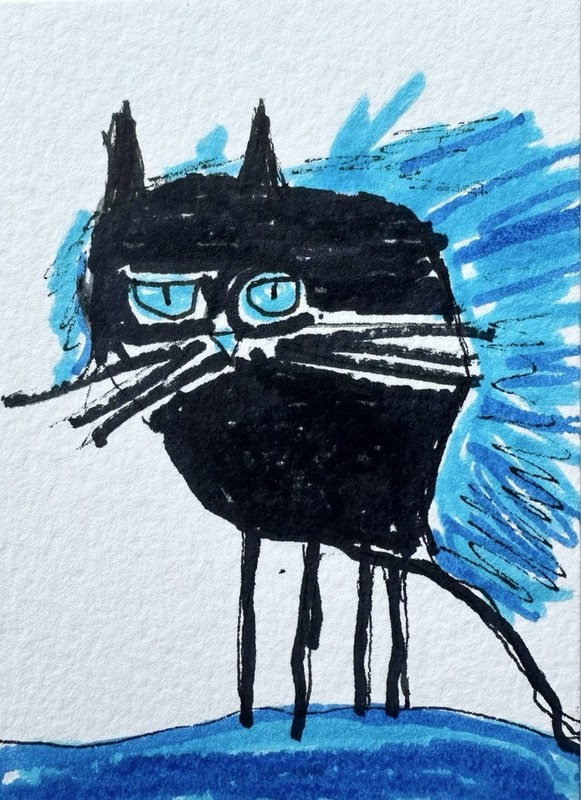 Original ACEO Painting Cat Miniature Art Card By Carole Collins M10