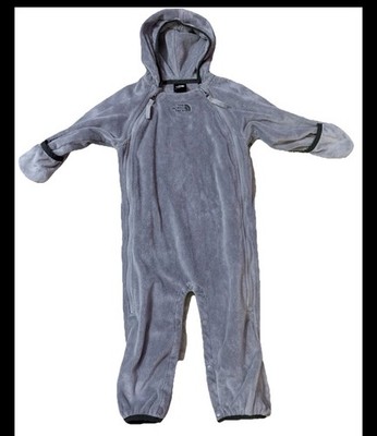 The North Face Fleece Bunting One Piece Infant 12-18M Gray Hooded Double Zip