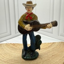 Vintage Cast Iron Cowboy Guitar Player Bottle Opener Figurine Rustic Western