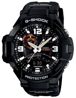 Casio G-Shock Twin Sensor Compass Aviator Black Resin Band Watch GA1000