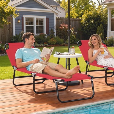 Outsunny Reclining Lawn Chaise Lounge Folding Chair Adjustable Backrest