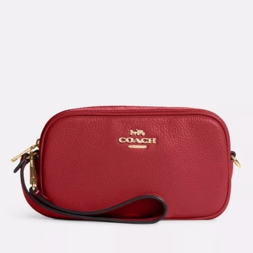 Borsa Coach Jamie Wristlet 1941 rosso oro raffinato pelle di ciottoli C9932 nuova con etichette