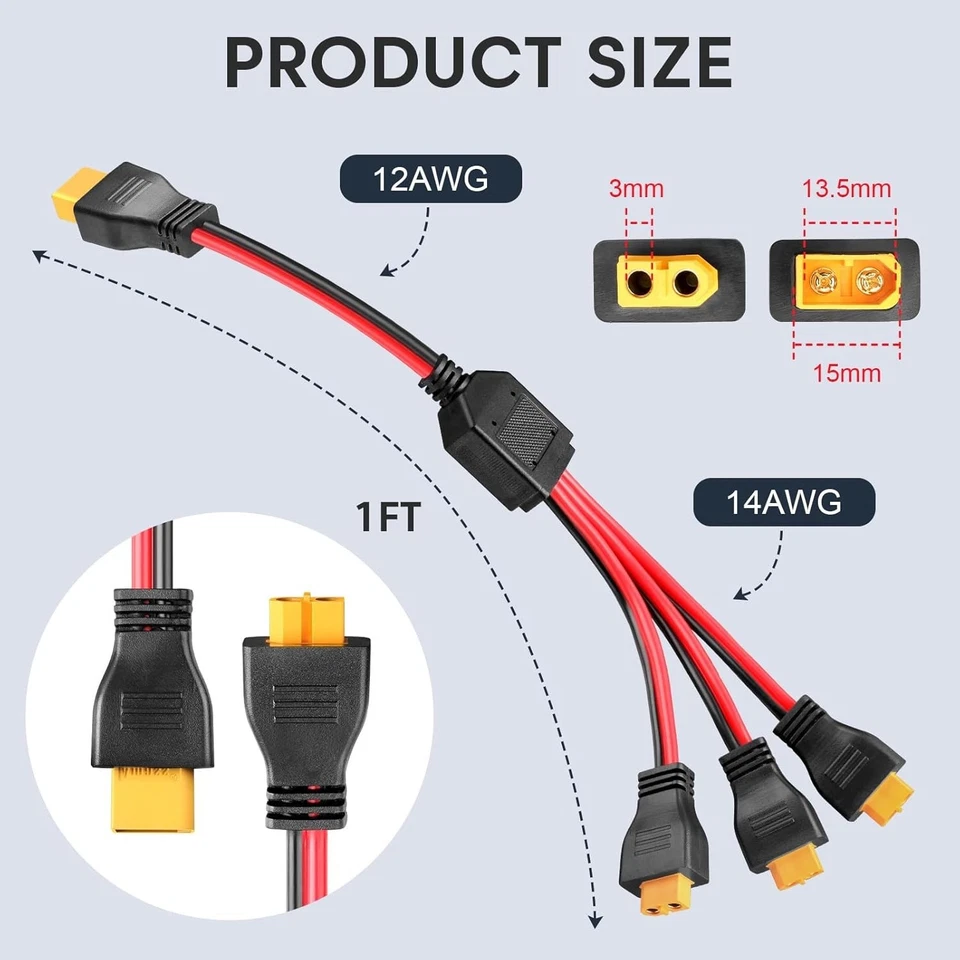 Compact 1FT XT60 Y Splitter 12AWG Power Distribution for UAV & Solar Systems - Image 4 of 4