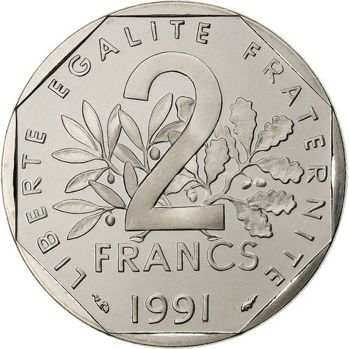 [#1260916] Frankrijk, 2 Francs, Semeuse, 1991, Paris, BE, Nickel, FDC, Gadoury:5 - Afbeelding 2 van 2