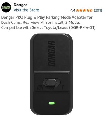 Dongar PRO Plug & Play Parking Mode Adapter for Dash Cams, Rearview Black PMA-01