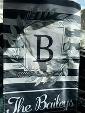 Monogram Black White Striped Garden Flag Personalized Decorative Outdoor