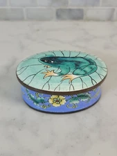 Vintage  Enamel Hand Painted Frog Small Trinket Box