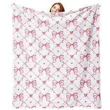 50x60 Inch Pink Bow Love Hearts Valentines Day Flannel Throw Blanket For Women