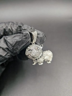 2.50Ct Round Cut Real Moissanite Dog Pendant Bling Puppy 14K White Gold Plated